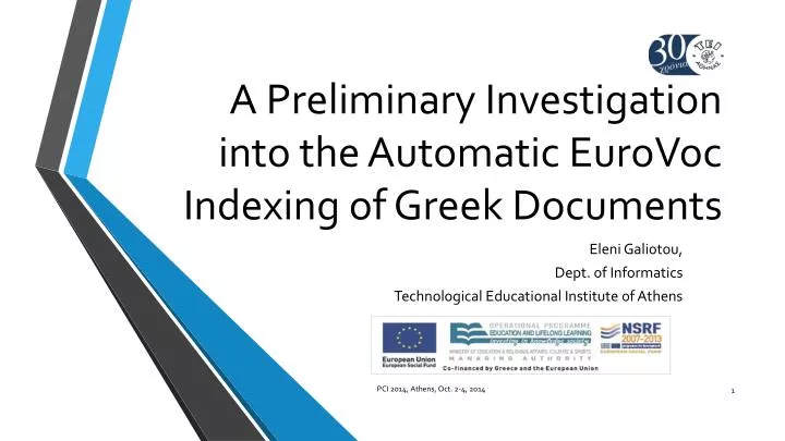 a preliminary investigation into the automatic eurovoc indexing of greek documents