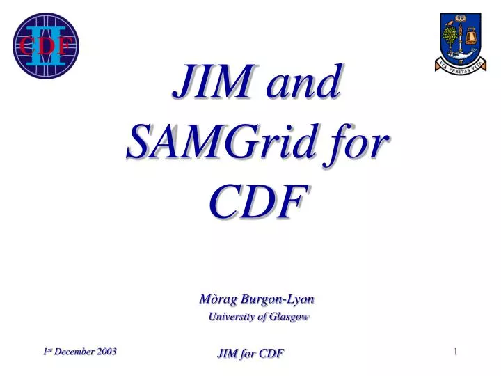 jim and samgrid for cdf m rag burgon lyon university of glasgow