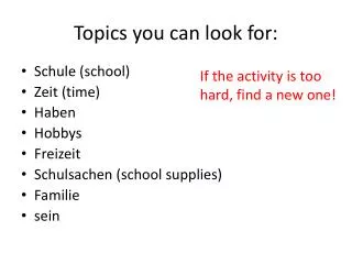 Topics you can look for: