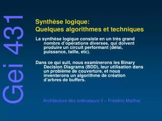 synth se logique quelques algorithmes et techniques