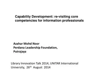 Capability Development: re-visiting core competencies for information professionals