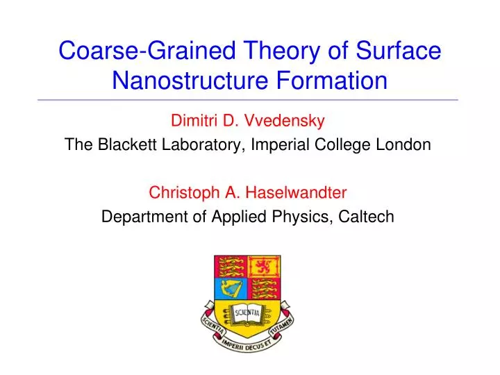 coarse grained theory of surface nanostructure formation