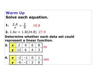 Warm Up Solve each equation.