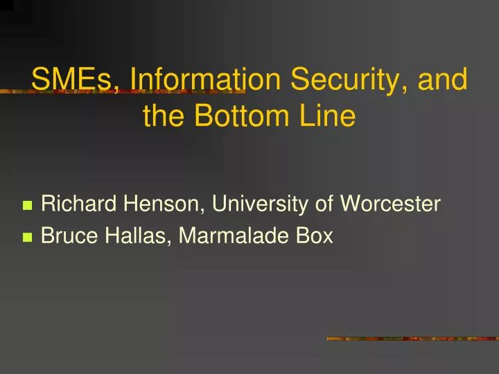 smes information security and the bottom line