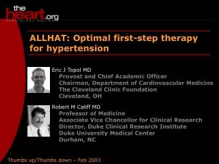 ALLHAT: Optimal first-step therapy for hypertension