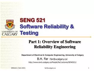 SENG 521 Software Reliability &amp; Testing