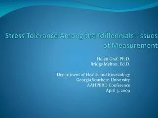 Stress Tolerance Among the Millennials : Issues of Measurement