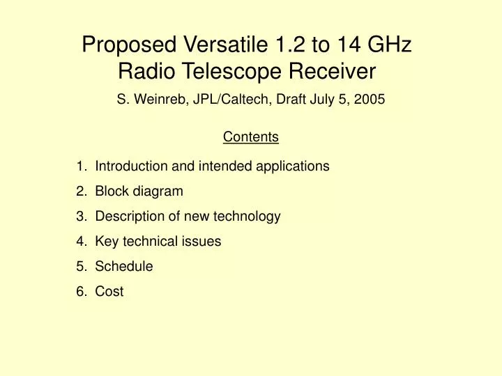 proposed versatile 1 2 to 14 ghz radio telescope receiver