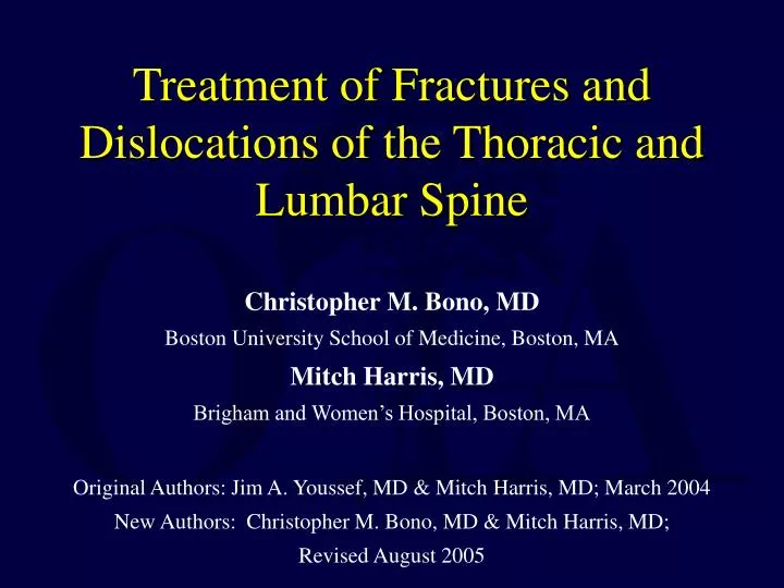 treatment of fractures and dislocations of the thoracic and lumbar spine