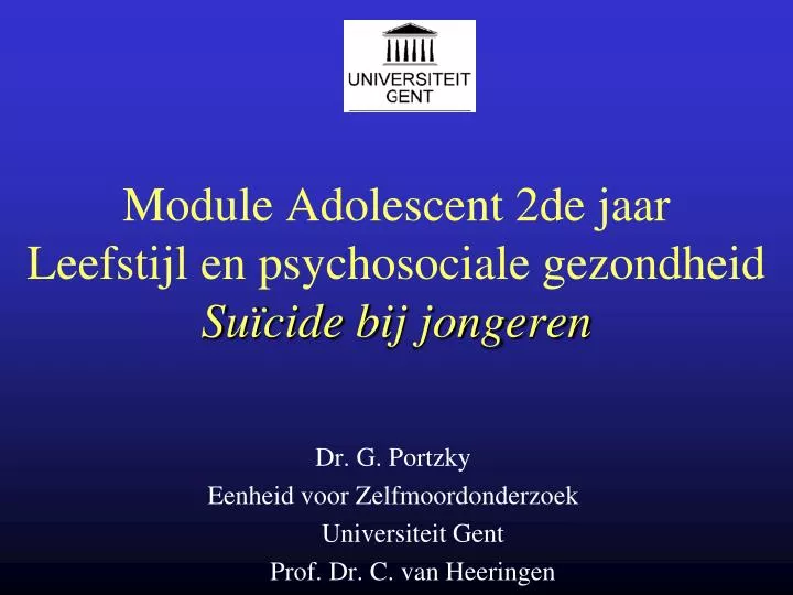 module adolescent 2de jaar leefstijl en psychosociale gezondheid su cide bij jongeren