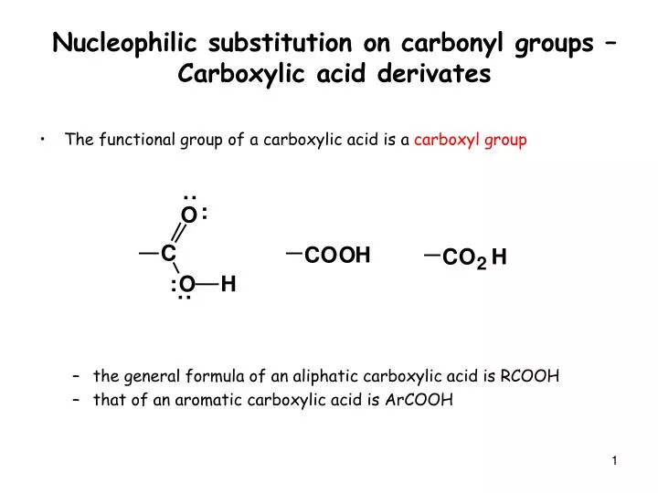 nucleophilic substitution on carbonyl groups carboxylic acid derivates