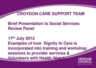 Examples of how Dignity In Care is integrated into training sessions designed and delivered to