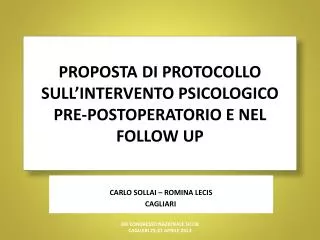 proposta di protocollo sull intervento psicologico pre postoperatorio e nel follow up