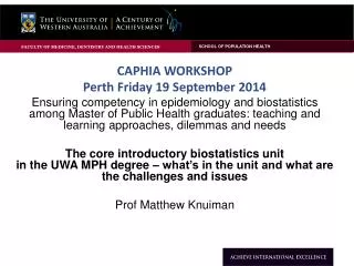 CAPHIA WorkSHOP Perth Friday 19 September 2014