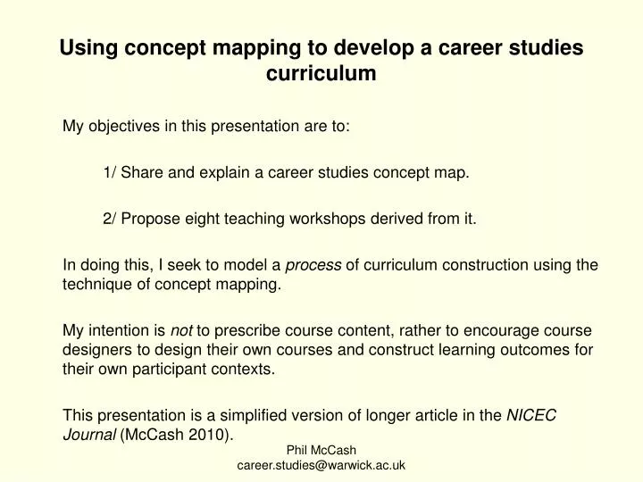 using concept mapping to develop a career studies curriculum
