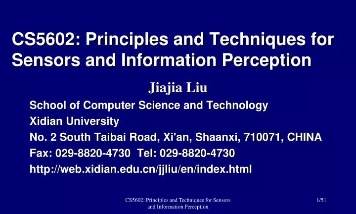 cs5602 principles and techniques for sensors and information perception