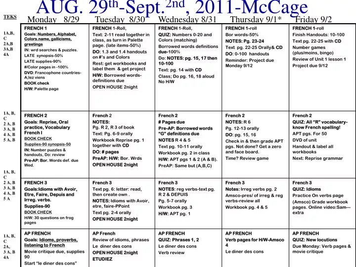 aug 29 th sept 2nd 2011 mccage