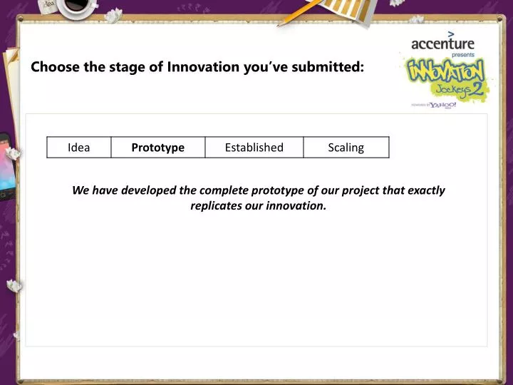 choose the stage of innovation you ve submitted