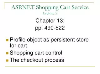 ASP.NET Shopping Cart Service Lecture 2