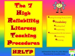 T he 7 H igh R eliability L iteracy T eaching P rocedures
