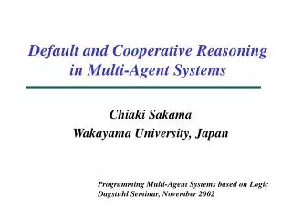 Default and Cooperative Reasoning in Multi-Agent Systems