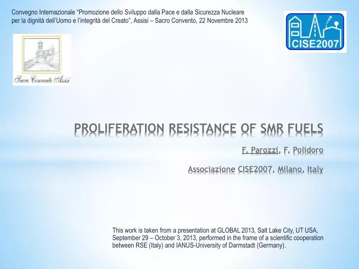 proliferation resistance of smr fuels f parozzi f polidoro associazione cise2007 milano italy