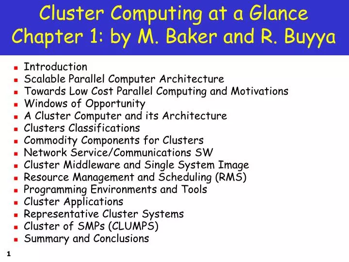 cluster computing at a glance chapter 1 by m baker and r buyya