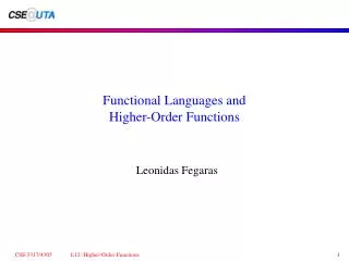 Functional Languages and Higher-Order Functions
