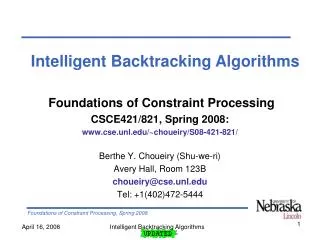 Foundations of Constraint Processing CSCE421/821, Spring 2008: