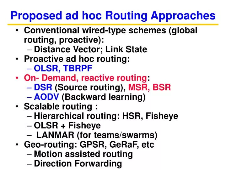 proposed ad hoc routing approaches