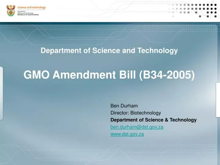 department of science and technology gmo amendment bill b34 2005