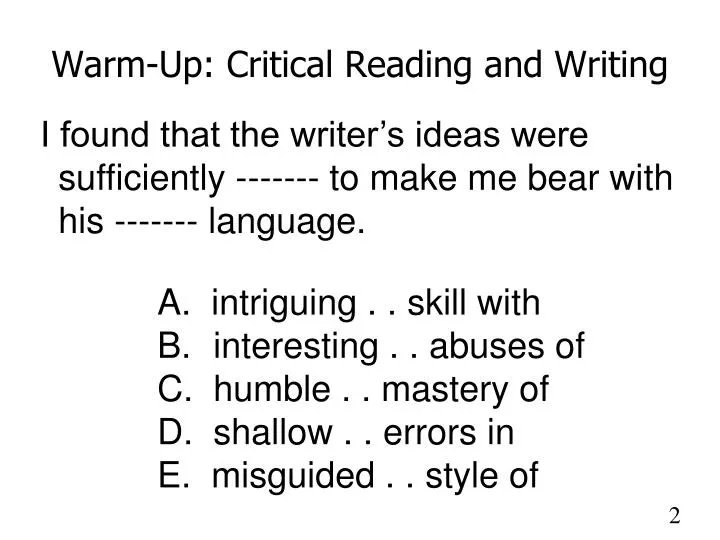 warm up critical reading and writing