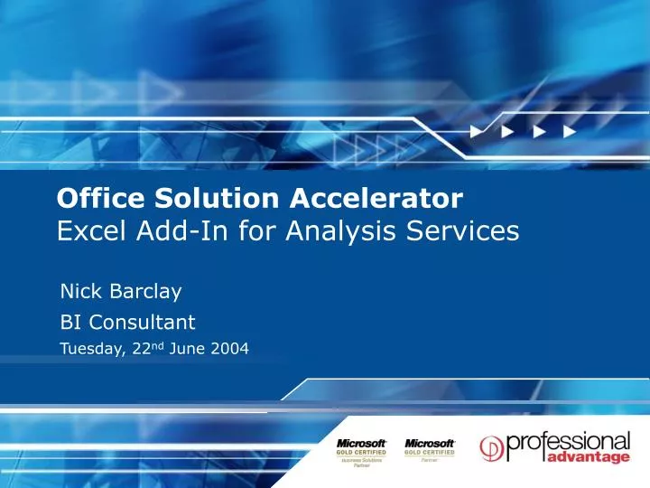 office solution accelerator excel add in for analysis services