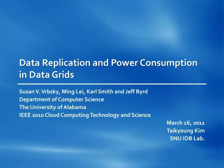 data replication and power consumption in data grids