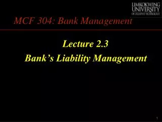 MCF 304: Bank Management