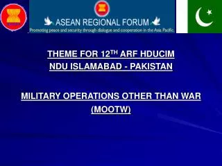 THEME FOR 12 TH ARF HDUCIM NDU ISLAMABAD - PAKISTAN MILITARY OPERATIONS OTHER THAN WAR (MOOTW)