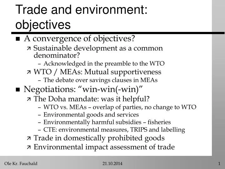 trade and environment objectives
