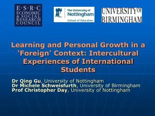 Dr Qing Gu , University of Nottingham Dr Michele Schweisfurth , University of Birmingham