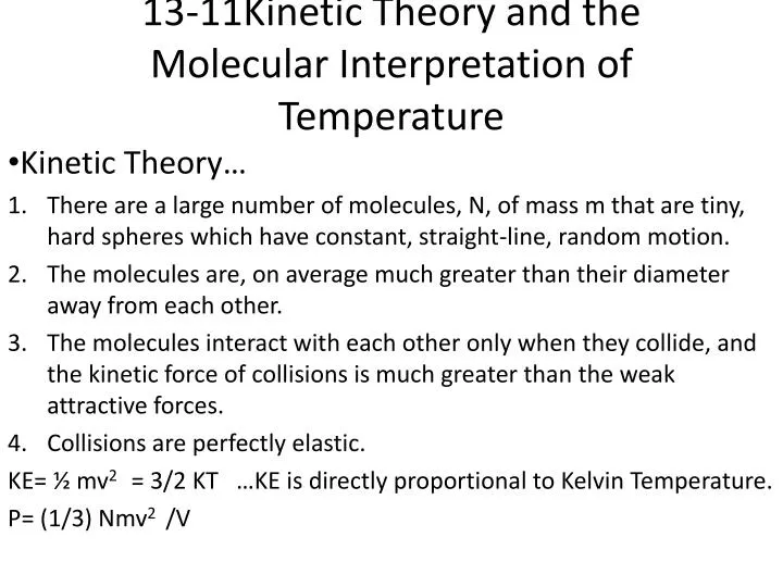 13 11kinetic theory and the molecular interpretation of temperature