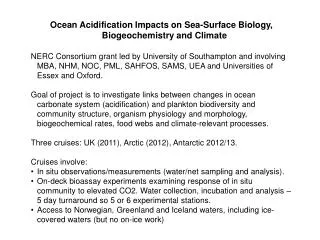 Ocean Acidification Impacts on Sea-Surface Biology, Biogeochemistry and Climate