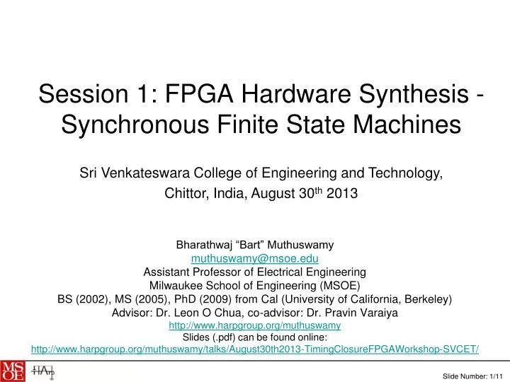 session 1 fpga hardware synthesis synchronous finite state machines