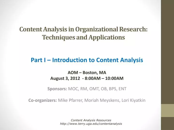 content analysis in organizational research techniques and applications