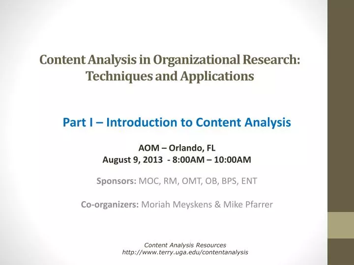 content analysis in organizational research techniques and applications