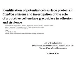 Lab of Biochemistry Division of Influenza viruses, Korea Center for Disease Control and Prevention