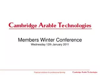 Members Winter Conference Wednesday 12th January 2011