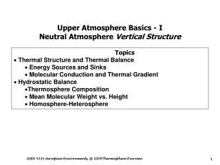 Upper Atmosphere Basics - I Neutral Atmosphere Vertical Structure