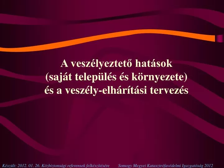 a vesz lyeztet hat sok saj t telep l s s k rnyezete s a vesz ly elh r t si tervez s