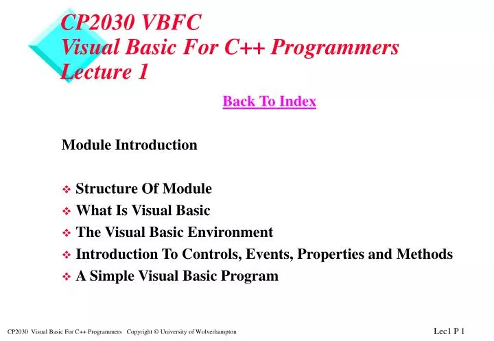 cp2030 vbfc visual basic for c programmers lecture 1