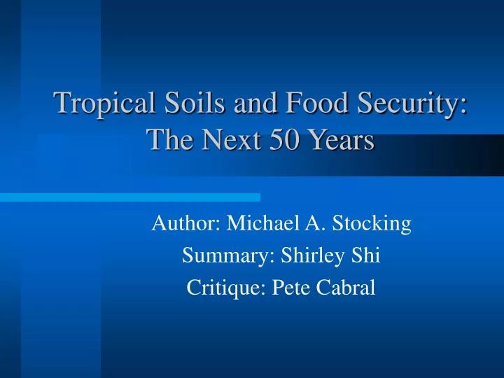 tropical soils and food security the next 50 years