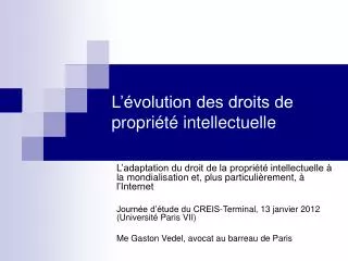 l volution des droits de propri t intellectuelle